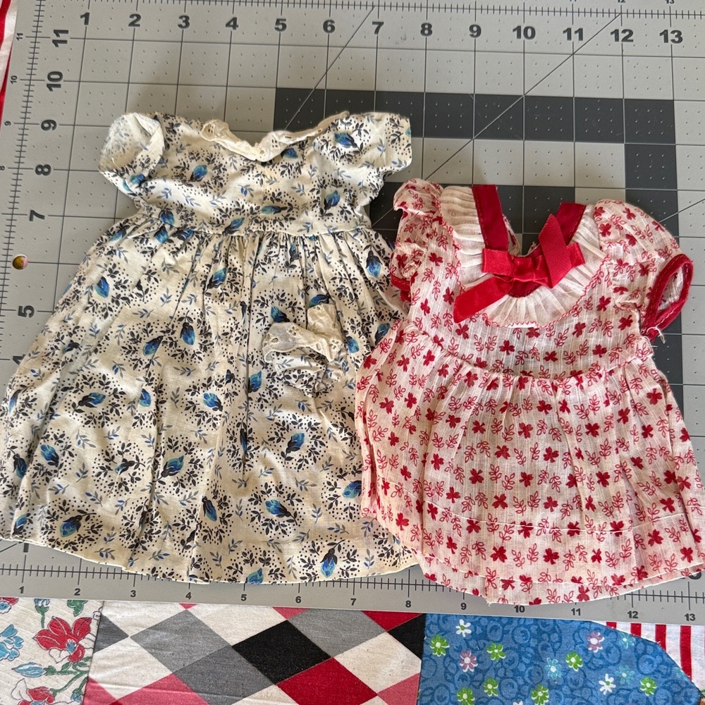 Vintage 1940s-50s Handmade Doll Dresses – Lot of 2 with new Hook & Eye Closures